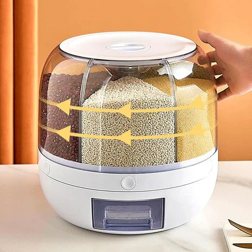 Rotating Food Storage Dispenser, 360 Degree Rotating Rice Dispenser Sealed Dry Cereal Grain Bucket Dispenser Moisture-proof Kitchen Food Container Storage Box