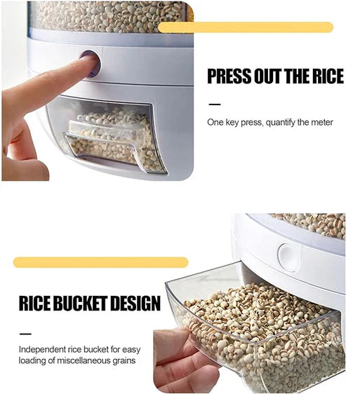 Rotating Food Storage Dispenser, 360 Degree Rotating Rice Dispenser Sealed Dry Cereal Grain Bucket Dispenser Moisture-proof Kitchen Food Container Storage Box