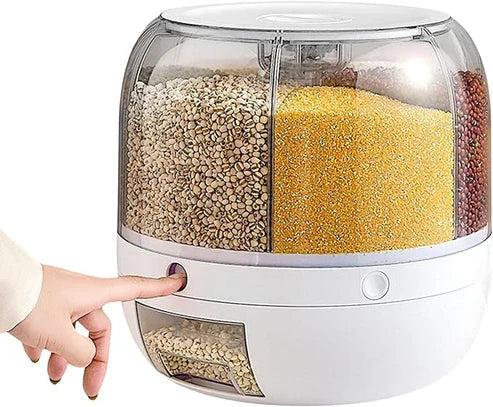 Rotating Food Storage Dispenser, 360 Degree Rotating Rice Dispenser Sealed Dry Cereal Grain Bucket Dispenser Moisture-proof Kitchen Food Container Storage Box